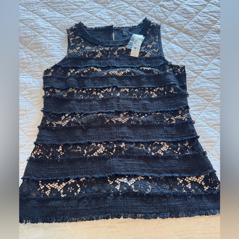 NWT J. Crew Black and Nude Lace Top Size XS
